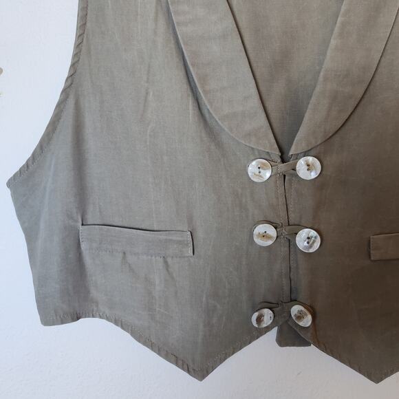 Vtg B.G.B. Taupe Double Breasted Vest Waistcoat 16 Minimalist Eclectic Grandpa - Picture 4 of 11